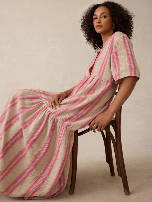 RODRIGUEZ-Cotton Gauze Wesley Dress - Cocoa Reef Stripe